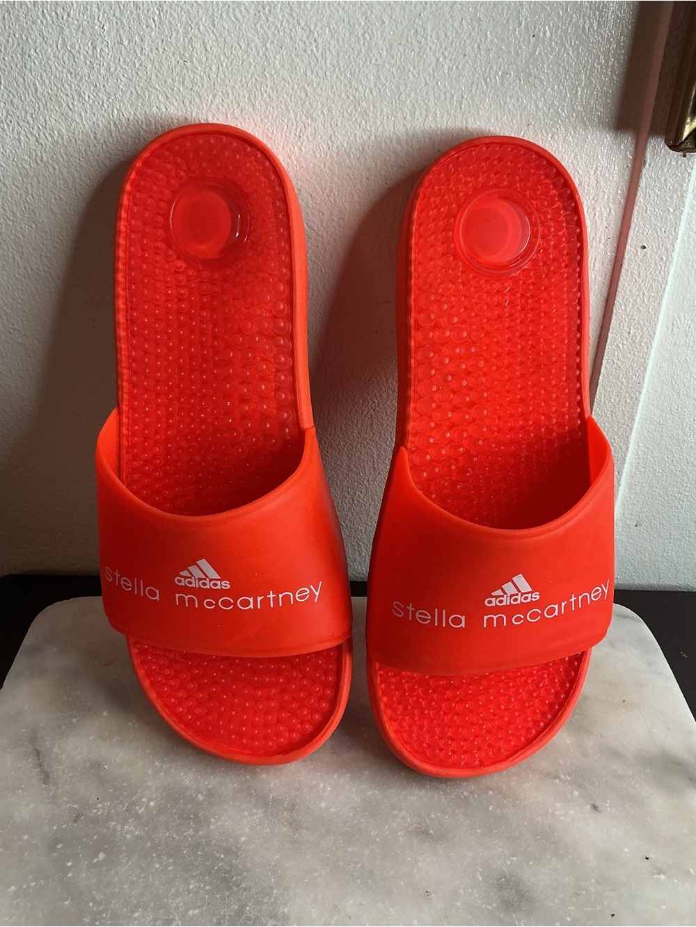 Adidas by Stella McCartney Neon Orange Slip-On Slide Sandals